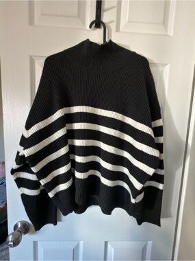 A New Day - Black and White Striped Knit Sweater XXL